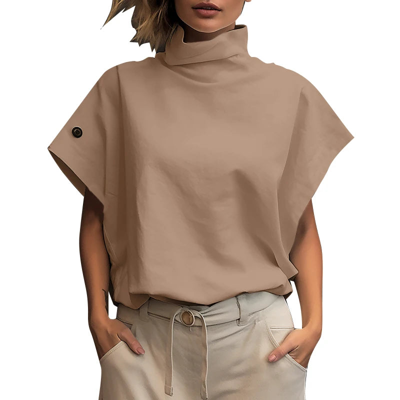 Women Fashion OL Work Shirt 2025 ZANZEA Summer Elegant Turtleneck Short Sleeve Blouse Casual Loose Office Tops Party Blusas