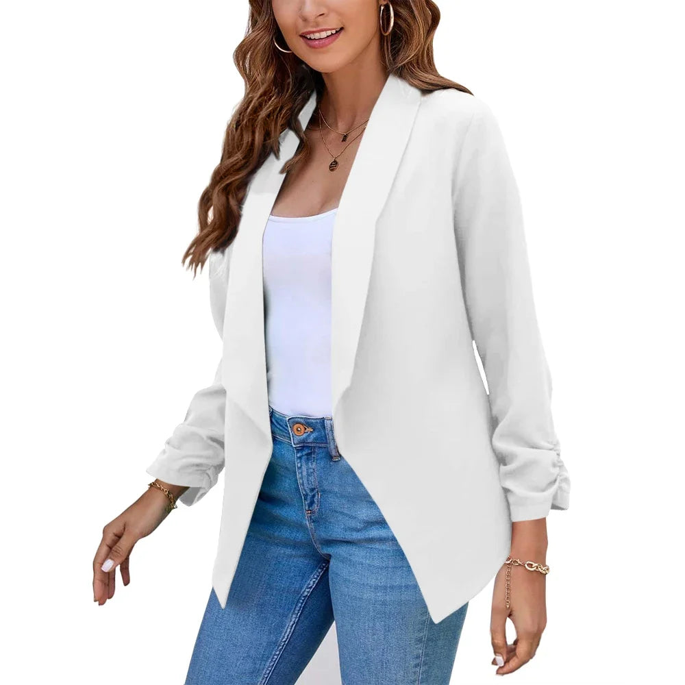 Summer Black Blazers Women 2025 Female Office Lady Nine Quarter Blazer Open Stitch Womens Slim Coats Femme Ladies Notched Tops