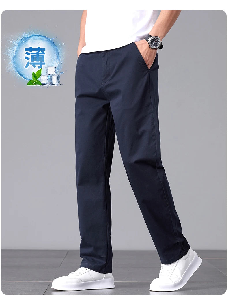 2025 Stretch Men Pants Straight Fit Cotton Golf Trouser Male Spring Summer Formal Dress Office Work Casual Black Navy Blue Khaki