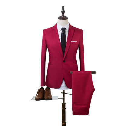 2pcs Coat Pants Men Suit Formal Blazer M~2XL Party Polyester Tuxedos Wedding Business Suit Coat + Pants Comfortable (no shoe)