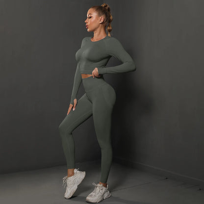 Seamless Yoga Set Crop Top High Waist Leggings Suits Women High Quality Workout Fitness Sportswear Two Piece Set For Women