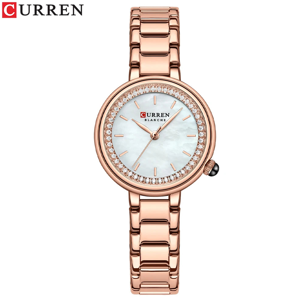 CURREN Luxury Brand Women's Wristwatches with Starry Sky Dial Stainless Steel Band Quartz Watches Ladies Rhinestones Clock