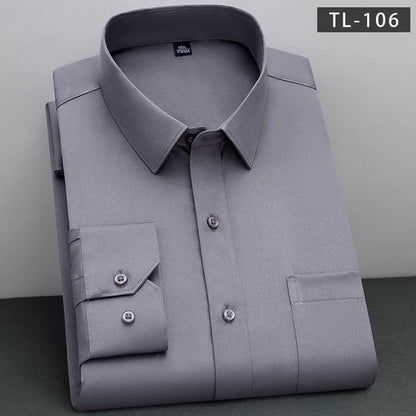 BAMBOOPLE New Fashion Non-iron Shirt Anti-wrinkle Classic Solid  Business Casual Soft Wear Long Sleeve Shirts for Men AEchoice