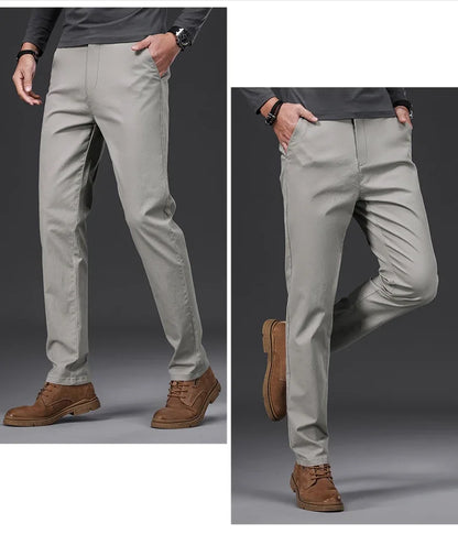 97% Cotton Men's Casual Pants Autumn Fashion Comfortable Elastic Slim Straight Business Trousers Black ArmyGreen Khaki