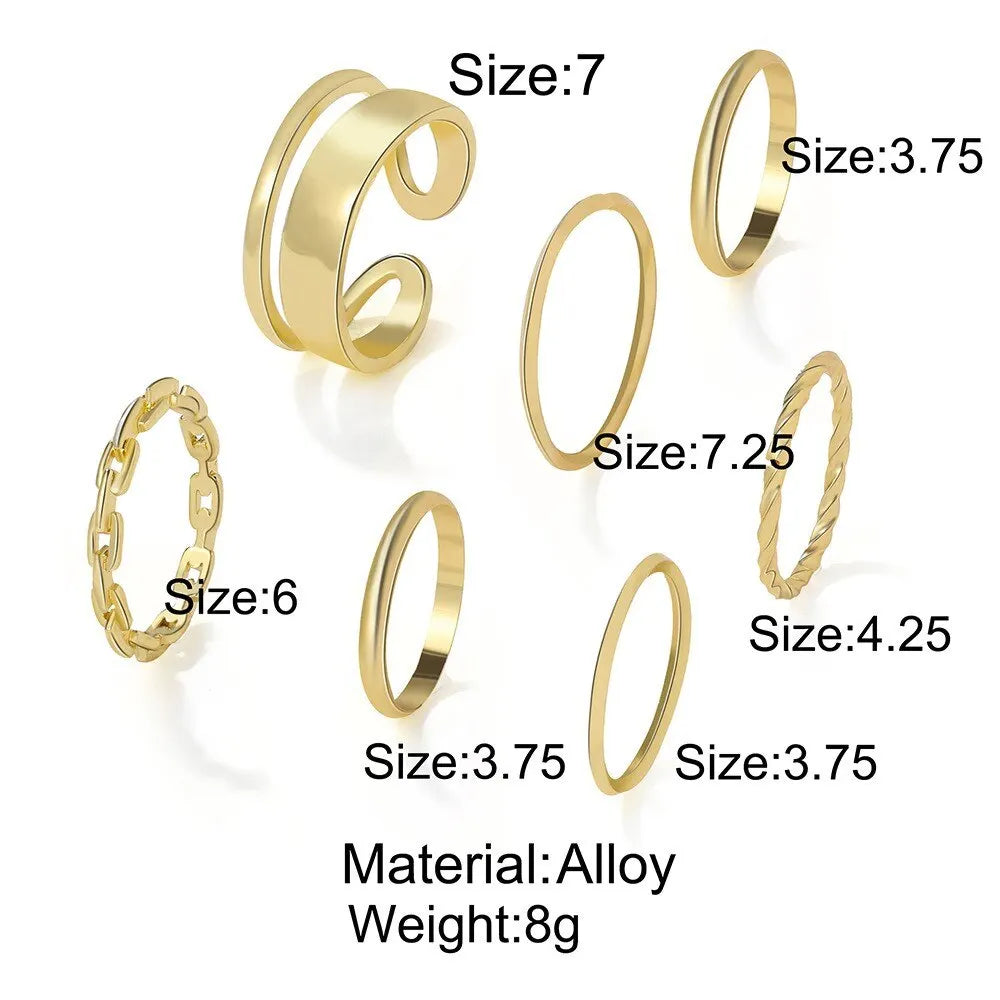 7pcs Ring European And American Alloy Metal Joint Ring Geometric Creativity Simple Ins Style Ring Combination Set