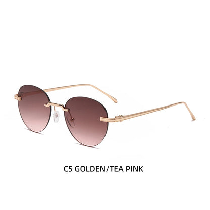 The new frameless and stylishly minimalist sunglasses are versatile with a golden metal frame.