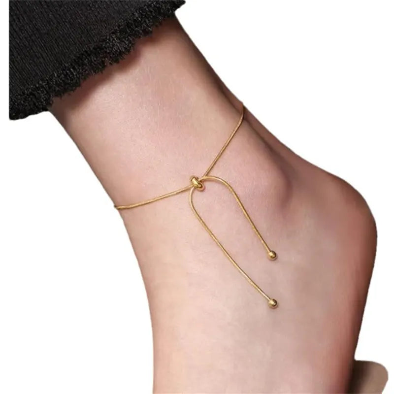 Simple Adjustable Chain Anklet Bracelet for Women Fashion Vintage Thin Chain Anklet Female Foot Beach Jewelry 2024 Gift