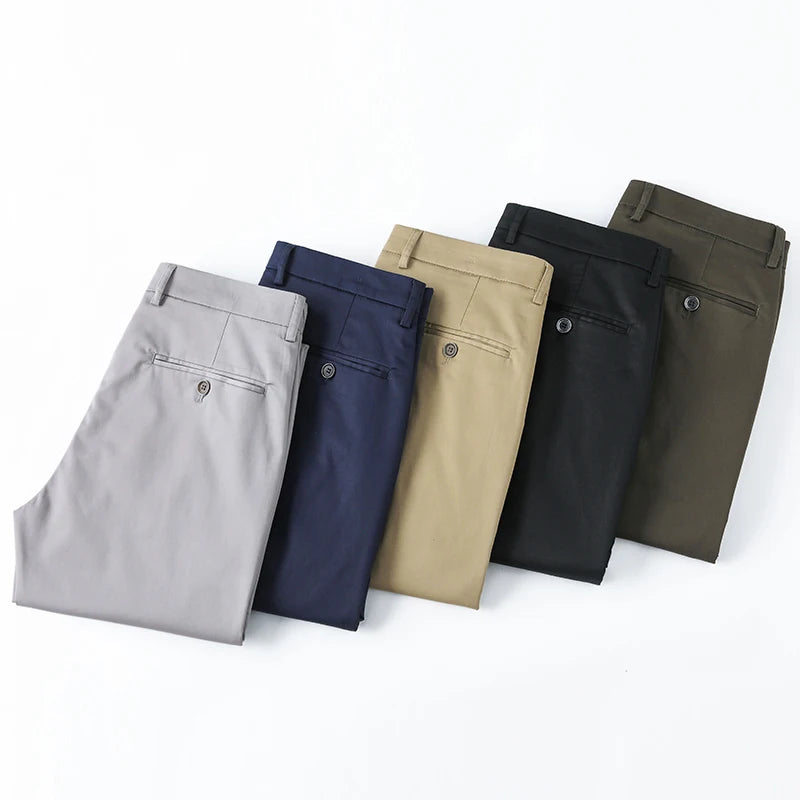 High Quality Lyocell Men's Pants Business Trousers Male Fashion Blue Khaki Straight Casual Pants Man Clothing Plus Size 30-40