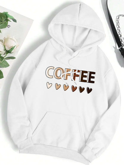 Love Coffee Funny Letter Graphic Printing Hoody Woman Fashion Fleece Sweatshirt Casual S-XXL Hooded Autumn Oversized Clothing