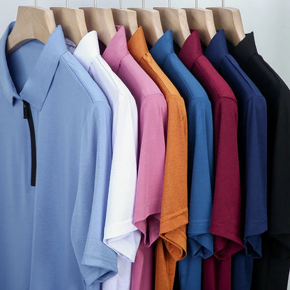 8 Colour New Men's Zippered Short Sleeved Polo T-shirt Solid Color Comfortable Top