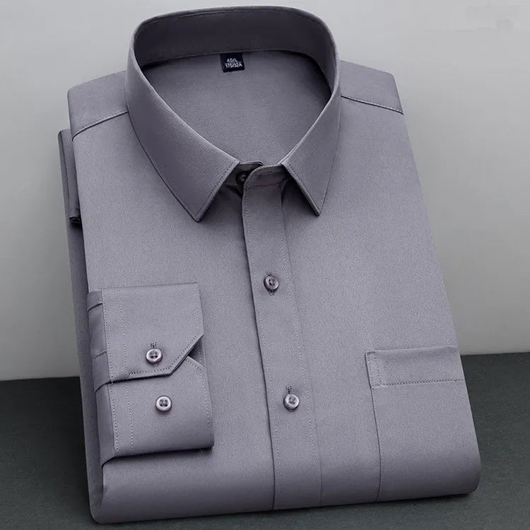 BAMBOOPLE New Fashion Non-iron Shirt Anti-wrinkle Classic Solid  Business Casual Soft Wear Long Sleeve Shirts for Men AEchoice