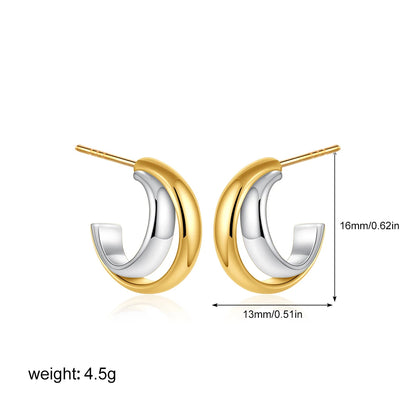 Geometric Stainless Steel Gold Sliver Color Bilayer Stud Earring for Women Irregular Metal Texture Fashion Jewelry Gift