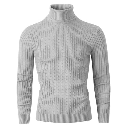 Winter Men's Turtleneck Knitted Sweater Casual Slim Fit Tops Warm Fitness Pullovers Black Oversized Sweater with Twist Patterned