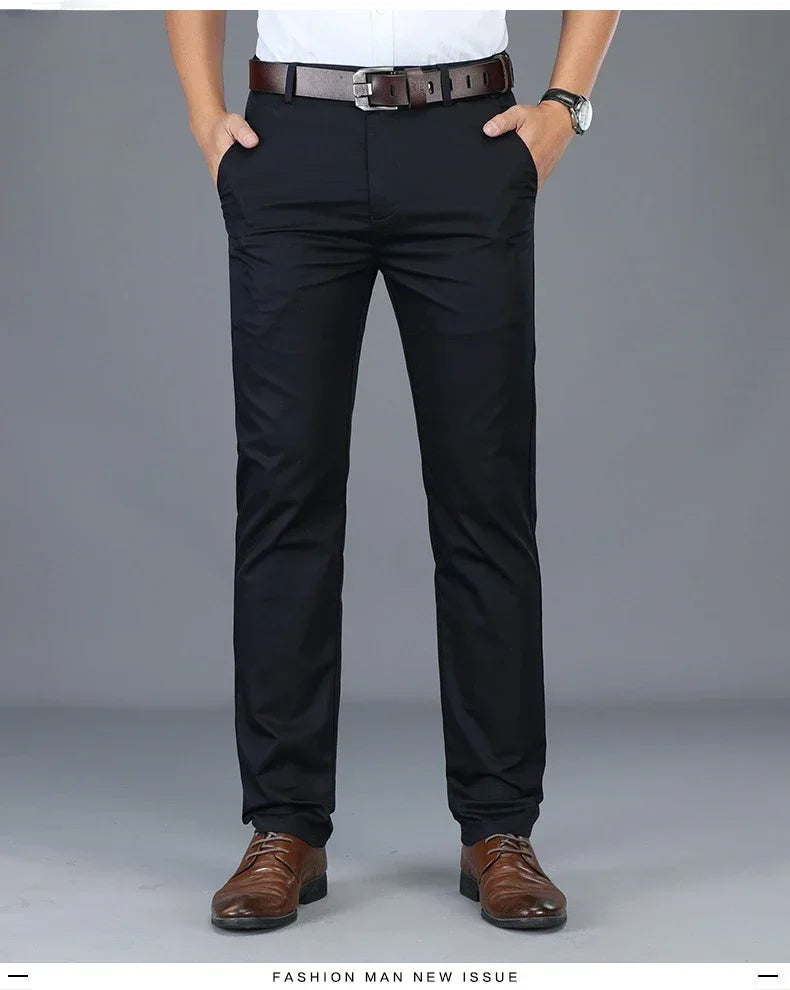 Summer Thin Men's Slim Suit Pants Fashion Business Casual Cotton Green Black Khaki Trousers Male Brand Clothing 30-40