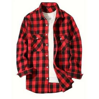 Mens Shirts Single Breaste Classic Plaid Smart Casual Flannel Shirt Long Sleeved Chest Two Pockets Design Spring Autumn Men Tops