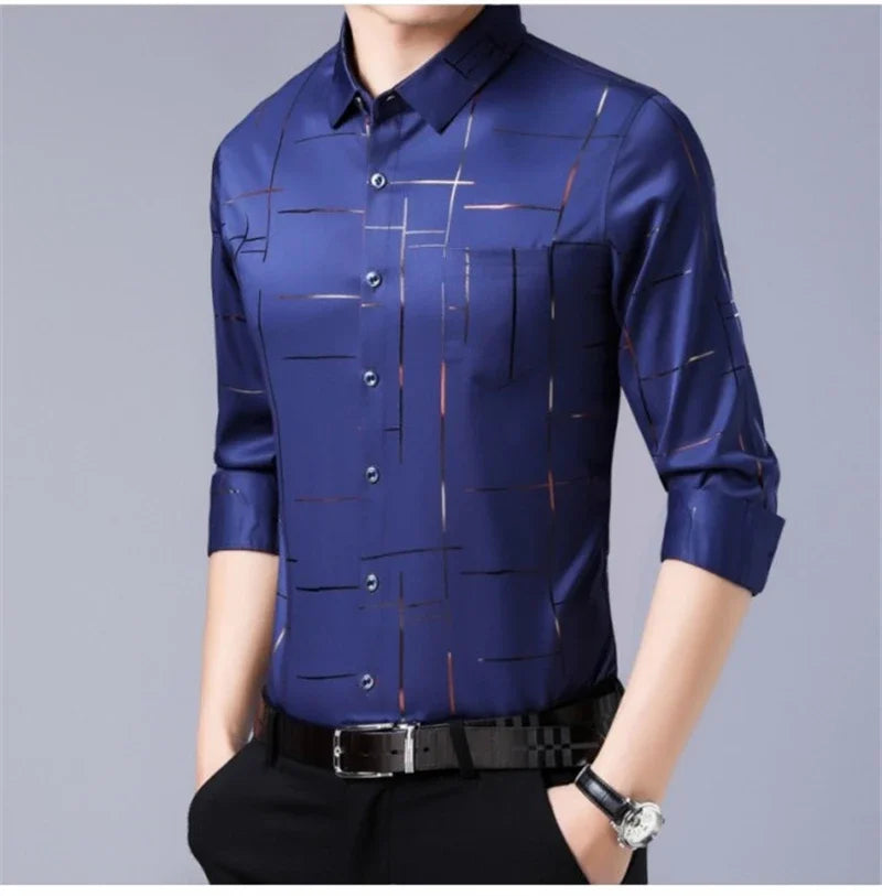 Men's Casual and Fashionable Long Sleeved Printed Shirt, Non Ironing and Wrinkle Resistant Business Top