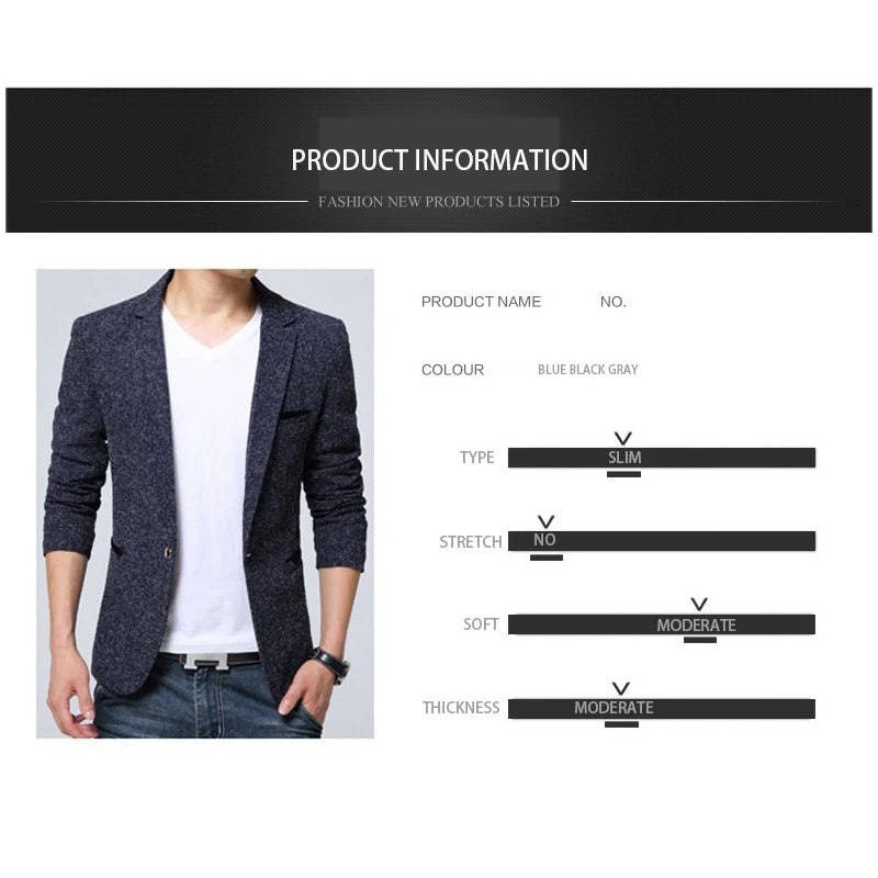 BROWON New Arrival Mens Blazer Jacket Suit Wedding Prom Party Slim Fit Smart Casual Suit Men Jacket Business Men Suit Jacket