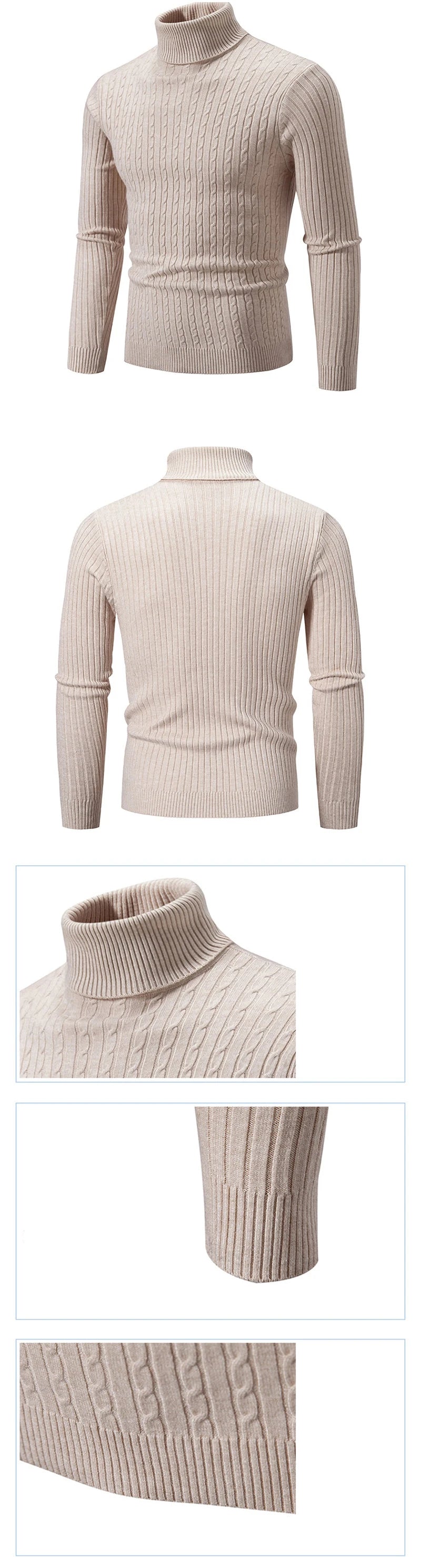 New Men's High Neck Sweater Solid Color Pullover Knitted Warm Casual Turtleneck Sweatwear Woolen Mens Winter Outdoor Tops