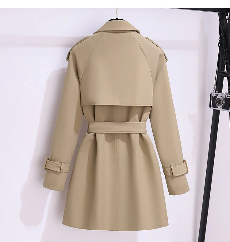 Women British Style Windbreaker Streetwear Double Breasted Trench Coats Elegant Autumn Winter Khaki Or Black Jackets