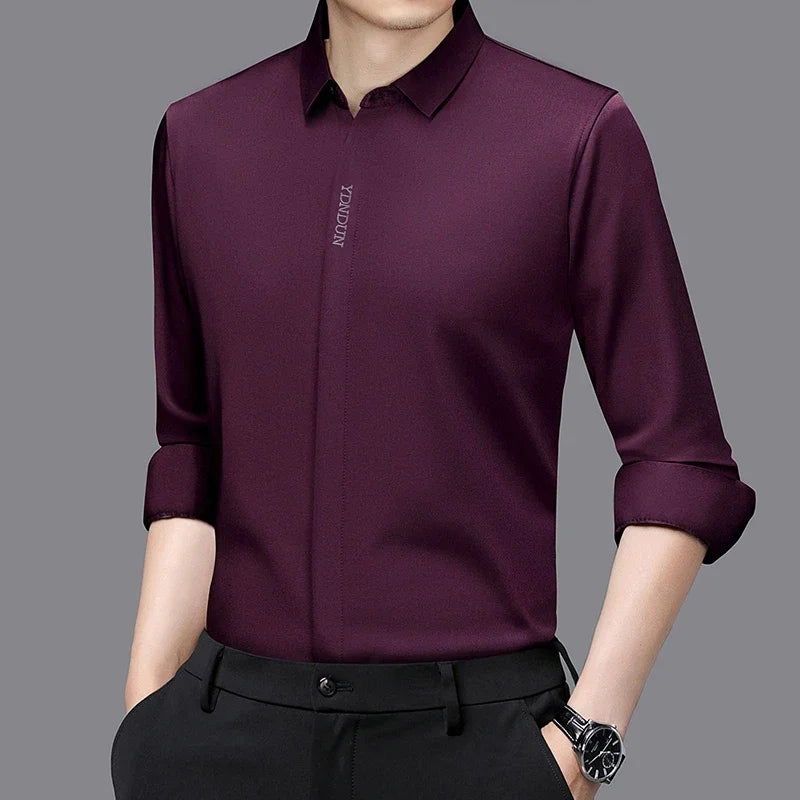 New Men's Business Casual Long Sleeved Solid Color Shirt Wrinkle Resistant Wrinkle Free Comfortable All Season Versatile Top