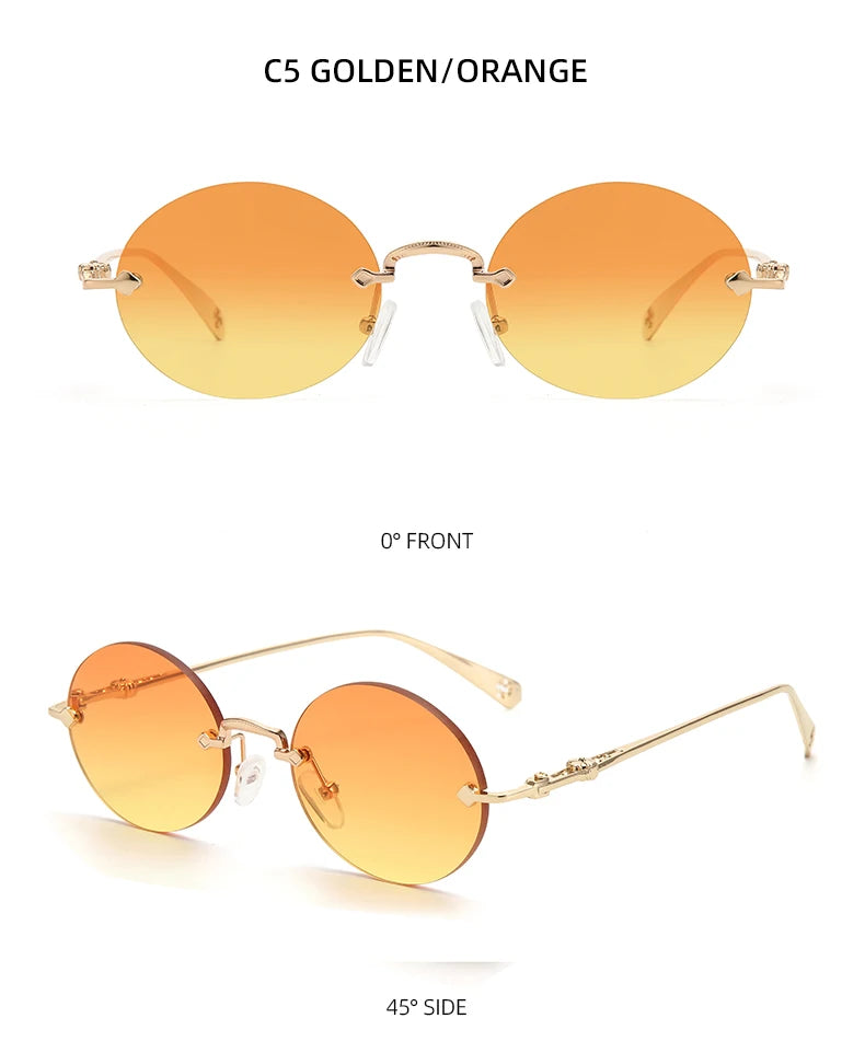 New frameless edged sunglasses, fashionable and simple oval metal frame, versatile for street photography.