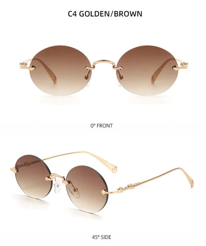 New frameless edged sunglasses, fashionable and simple oval metal frame, versatile for street photography.