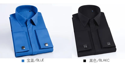 Men's French cufflink shirt with long sleeves slim fit concealed buttons solid color high-end wedding dress formal men's