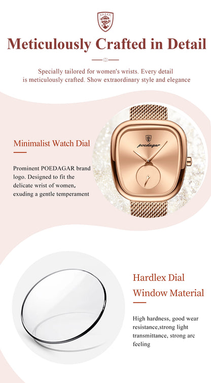 POEDAGAR Luxury Fashion Elegant Ladies Watch Waterproof Watch for Woman Mesh Stainless Steel Quartz Women's Watches Female Reloj