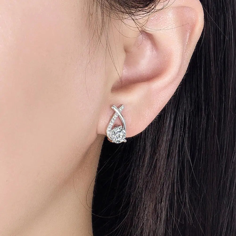 Fashion Cross Stud Earrings For Women Girls Korean Style Elegant Crystal Jewelry Ear Rings Fishtail Lady Earrings Gifts