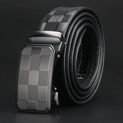 Men's Top Layer Cowhide Ratchet Belt with Scratch Resistant Alloy Automatic Buckle - Business Style Durable Dress Belt