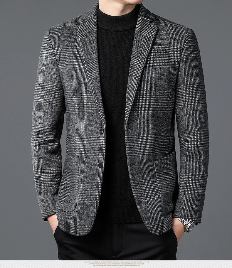 Top Grade Wool Warm Men for Blezer 2025 New Autumn Winter Men Smart Casual Classic Single Breasted Blazer Mujer Brand Clothes