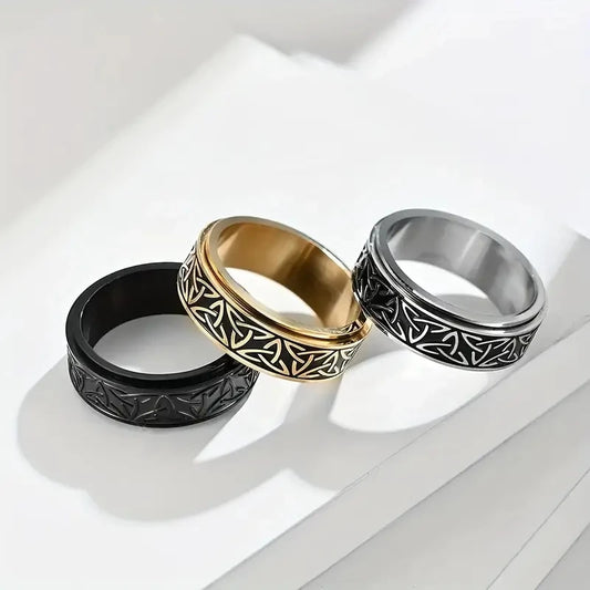 Punk Viking Script Stainless Steel Rotating Fidget Rings Men For Anxiety Worry Stress Relief  Metal Rock Band Ring Spinner