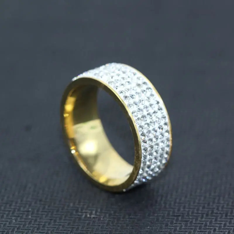 Shine Silver and Gold Color Women Ring Round Inlaid White Zircon Ring for Women Men Engagement Wedding Jewelry Gift