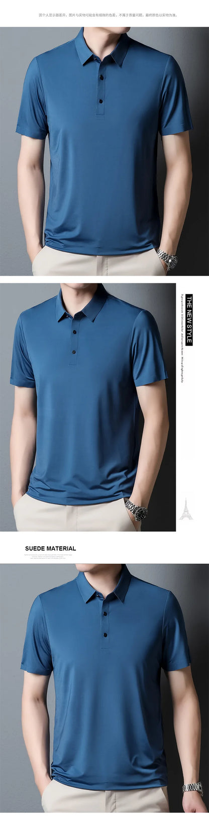 2023 Summer New Fashion Men's Solid Color Short-sleeved T-shirt Ice Silk Breathable Men's Business Casual Polo Shirt