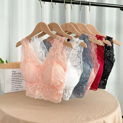 Lace Bras Top Women Deep V Neck Sexy Lingerie Wire Free Bra Tank Tops Female Underwear V Back Bralette Padded Camisole