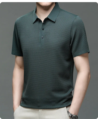 Motorcycle Summer Men Lop-up Hollow Short-sleeved Polo Tee Shirt Ice Silk Breathable Business Fashion T-Shirt Male Brand Clothes