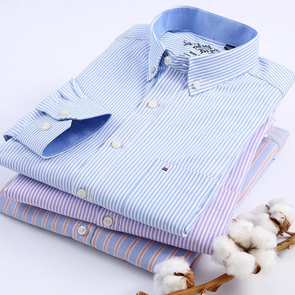 New in shirt Cotton long-sleeve shirts for men slim fit formal plain tops single pocket solid color office tops fashion clothes