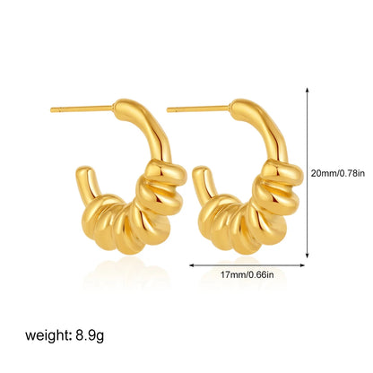 Geometric Stainless Steel Gold Sliver Color Bilayer Stud Earring for Women Irregular Metal Texture Fashion Jewelry Gift