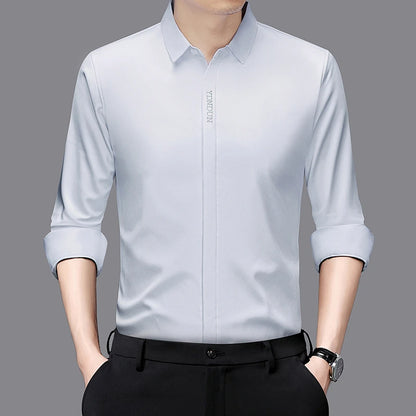 New Men's Business Casual Long Sleeved Solid Color Shirt Wrinkle Resistant Wrinkle Free Comfortable All Season Versatile Top