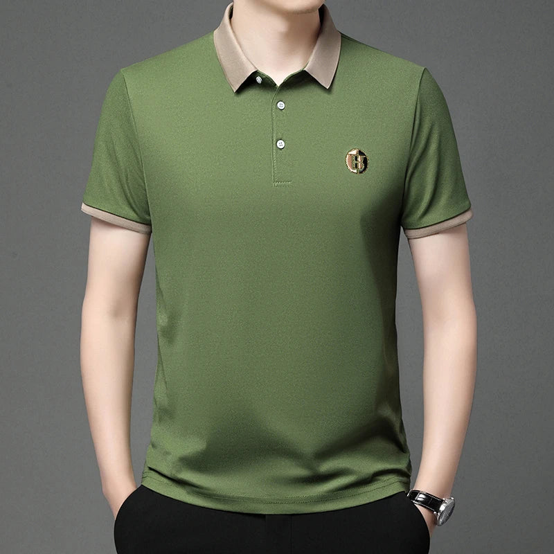 2024 Men's New Embroidered Cotton Business Leisure Short Sleeved POLO Shirt Fashion Short Sleeved Comfortable and Breathable Top