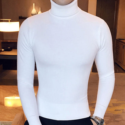 Mens Turtleneck Sweaters Winter Warm Knit Pullover Korean Cotton Solid Color Casual Slim Sweater Male Clothing Bottoming Shirt