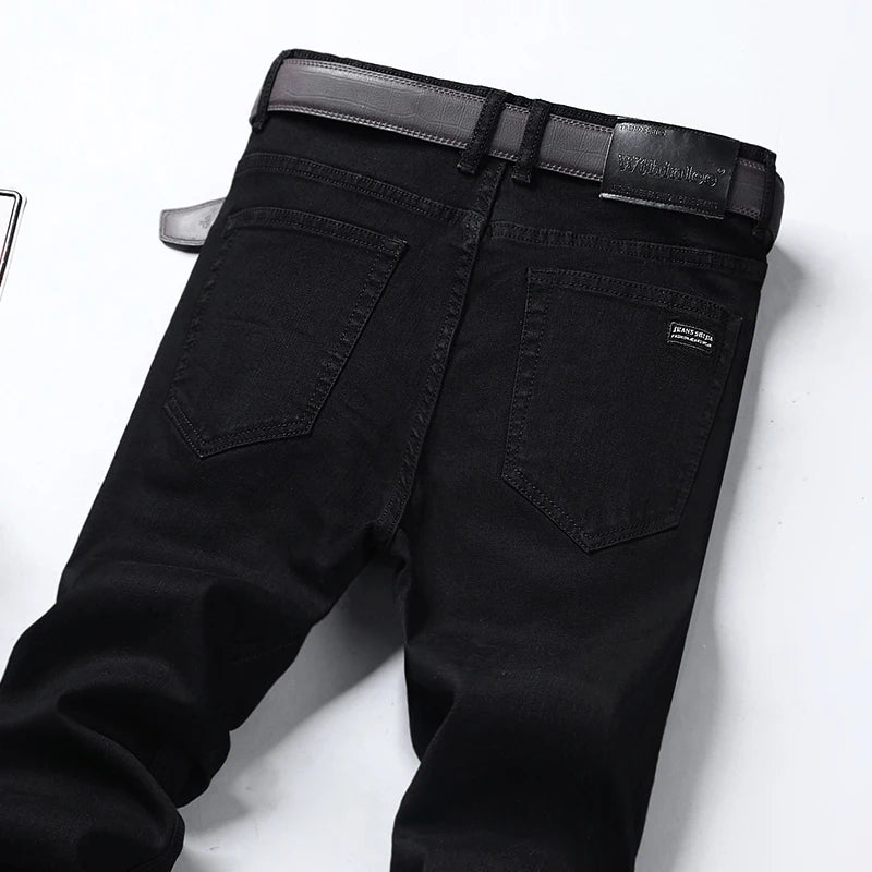 New Spring Autumn Men Classic Jeans Business Fashion Straight Regular Blue Stretch Denim Trousers Men's Smart Jeans