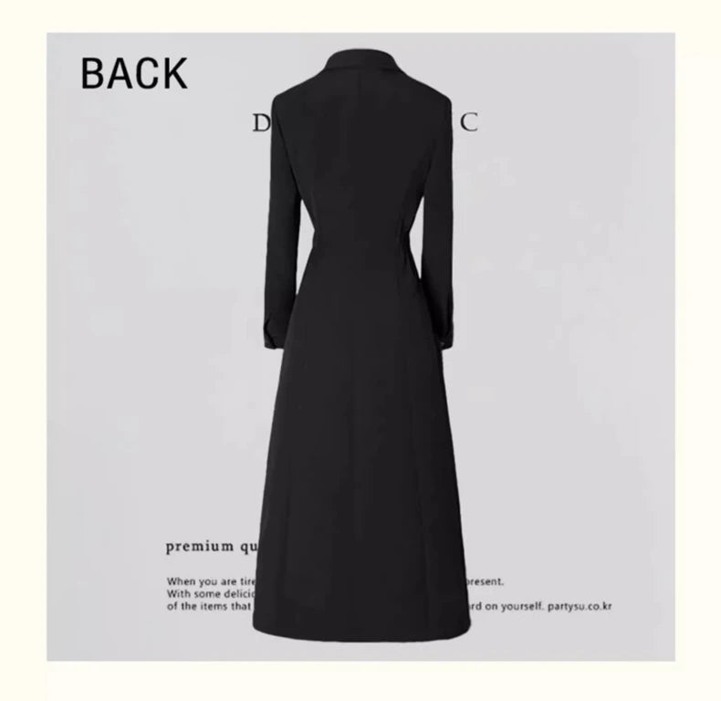 Lautaro-Long Black Fitted Trench Coat for Women, Chic Stylish, Single Breasted, Luxury Designer Clothing, Spring, Elegant