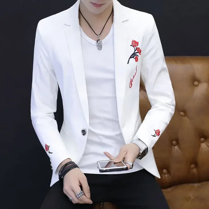 Slim Fit Printed Male Blazer Coat Thin White Men's Suit Jackets Stamp New in Original Classic Simple Breasted Fashion 2024 Suits