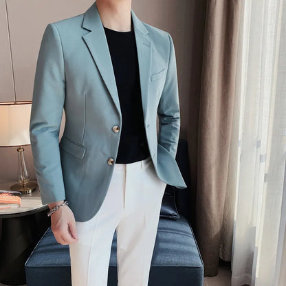 2025 High Quality Solid Single Button Casual Blazer Men's Korean Simple Business Elegant Fashion Party Slim Fit Suit Jacket 4XL