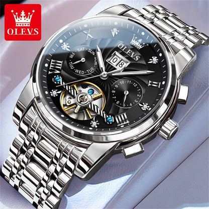 OLEVS Classic Men's Watches Tourbillon Multi-function Full Automatic Men Watch High end Male Wristwatches