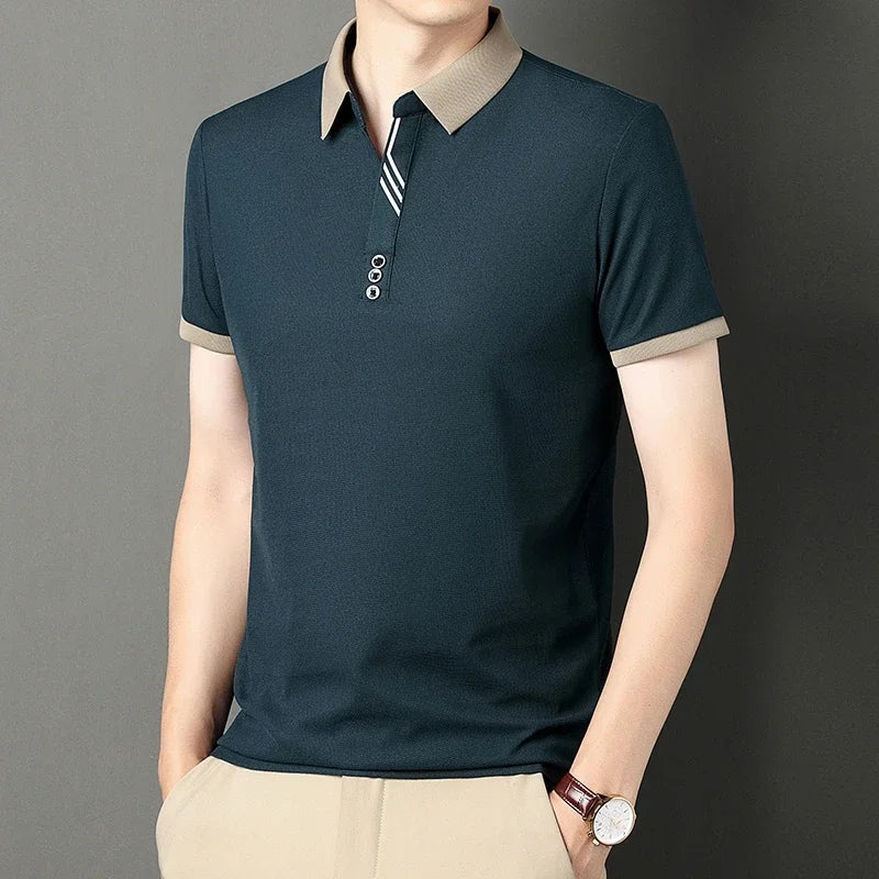 Men's Solid Color Casual Fashion Short Sleeve Polo Shirt Summer Comfortable Top for Business And Leisure