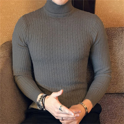 Autumn Winter Turtleneck Pullovers Men Warm Solid Color Men's Sweater Slim Fit Pullovers Men Knitting Sweaters Bottoming Shirt