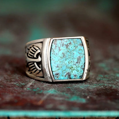 Ethnic Style Emerald Mongolian Element Men's Geometric Adjustable Art Vintage Ring Vintage Live Gift Party