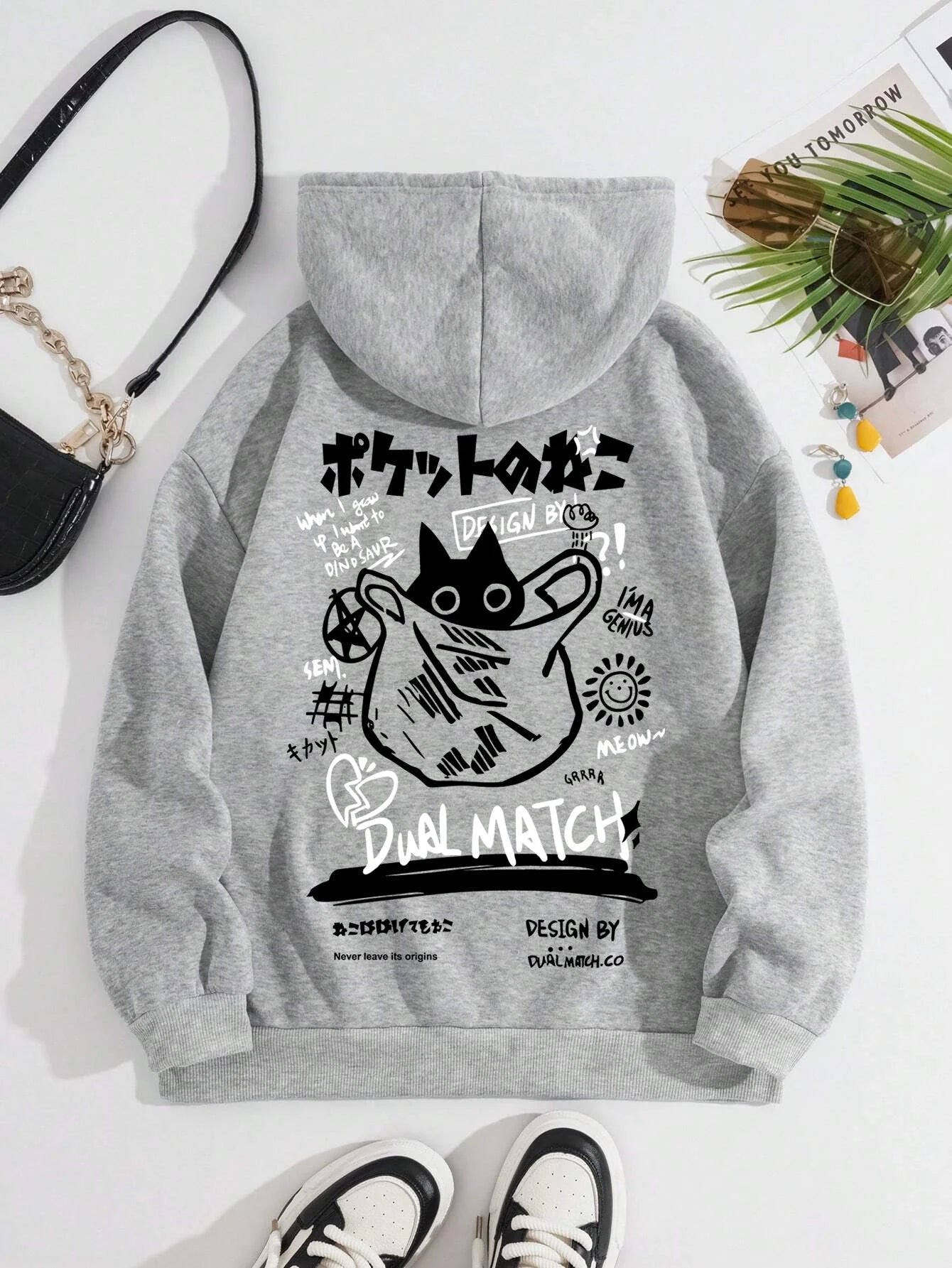 Cute Cat Cartoon Printed Sweatshirt Women Harajuku Casual Loose Hooded Fashion Soft Pocket Hoodies Autumn Warm Female Clothes